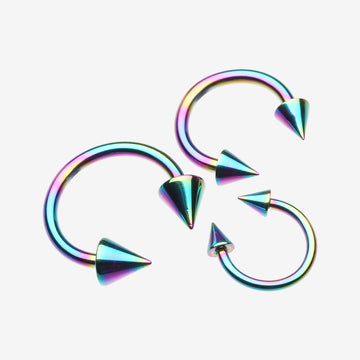 Colorline PVD Basic Spike Top Horseshoe Circular Barbell-Rainbow